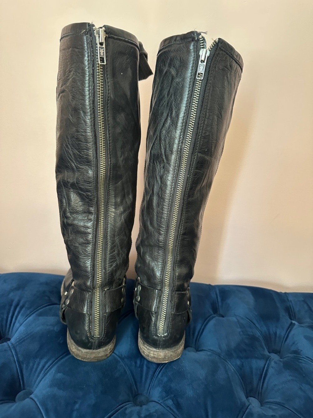 Frye Philip Harness Black Leather Knee-High Riding Boots - Women - Picture 3 of 7